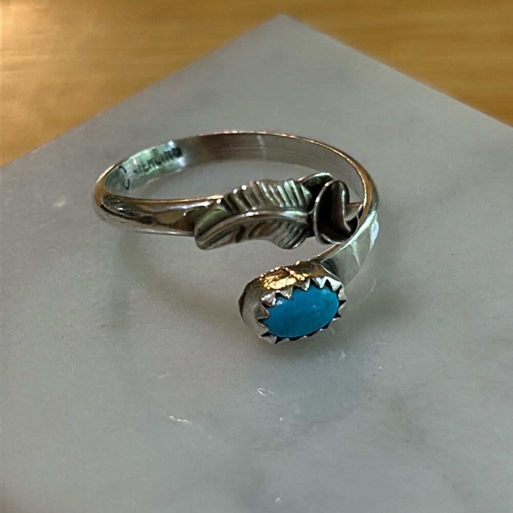 925 Sterling Silver Wrap Turquoise Ring #A306 Native American Signed C Sterling